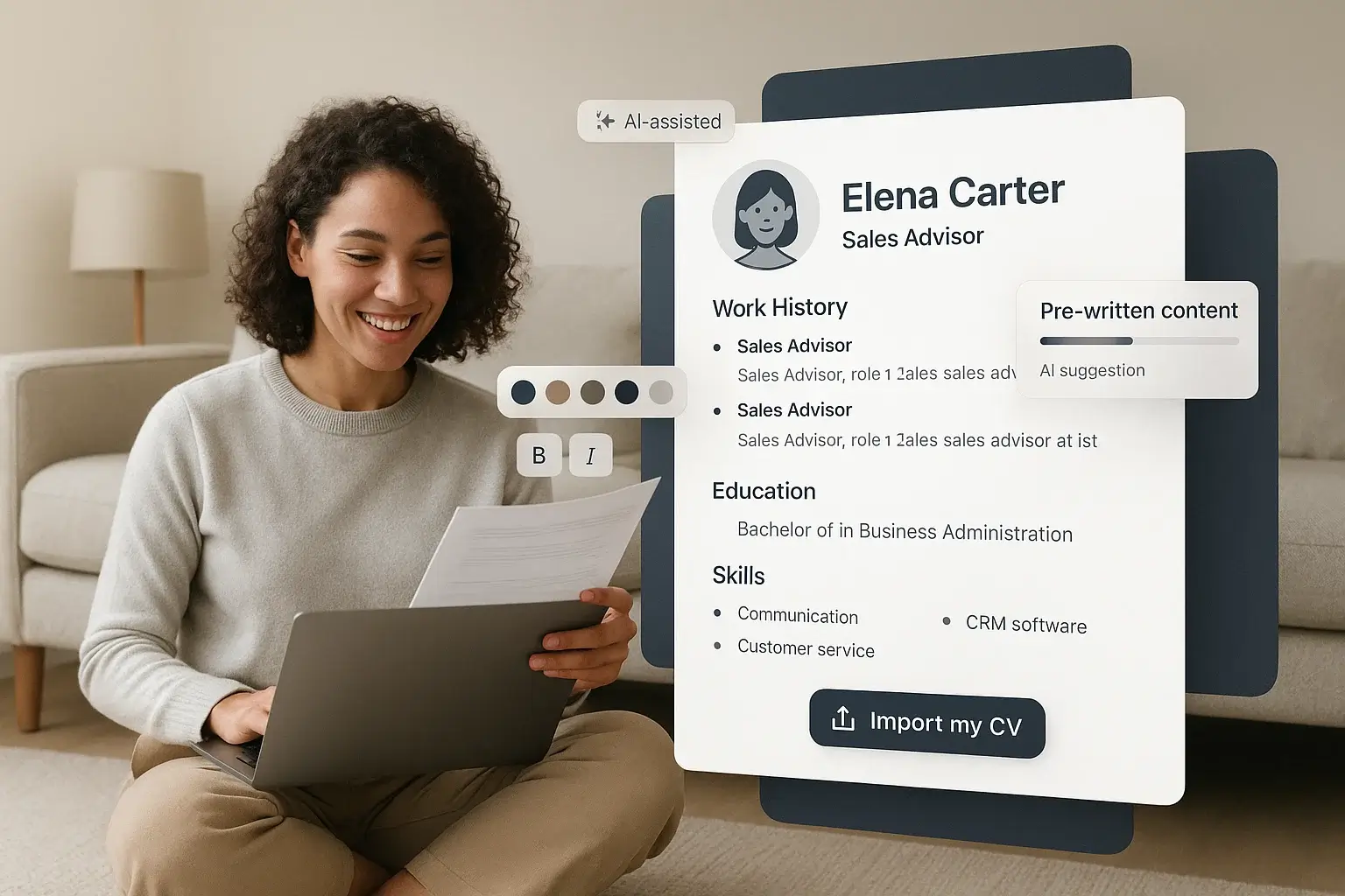 Person creating a CV on a laptop